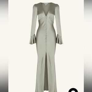 Shona Joy La Lune Frill Cuff Bias Midi Dress - Sage